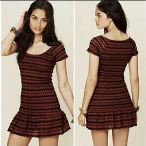 FREE PEOPLE Cozy Day Flounce Mini Zigzag Ruffle Short Dress SZ. M